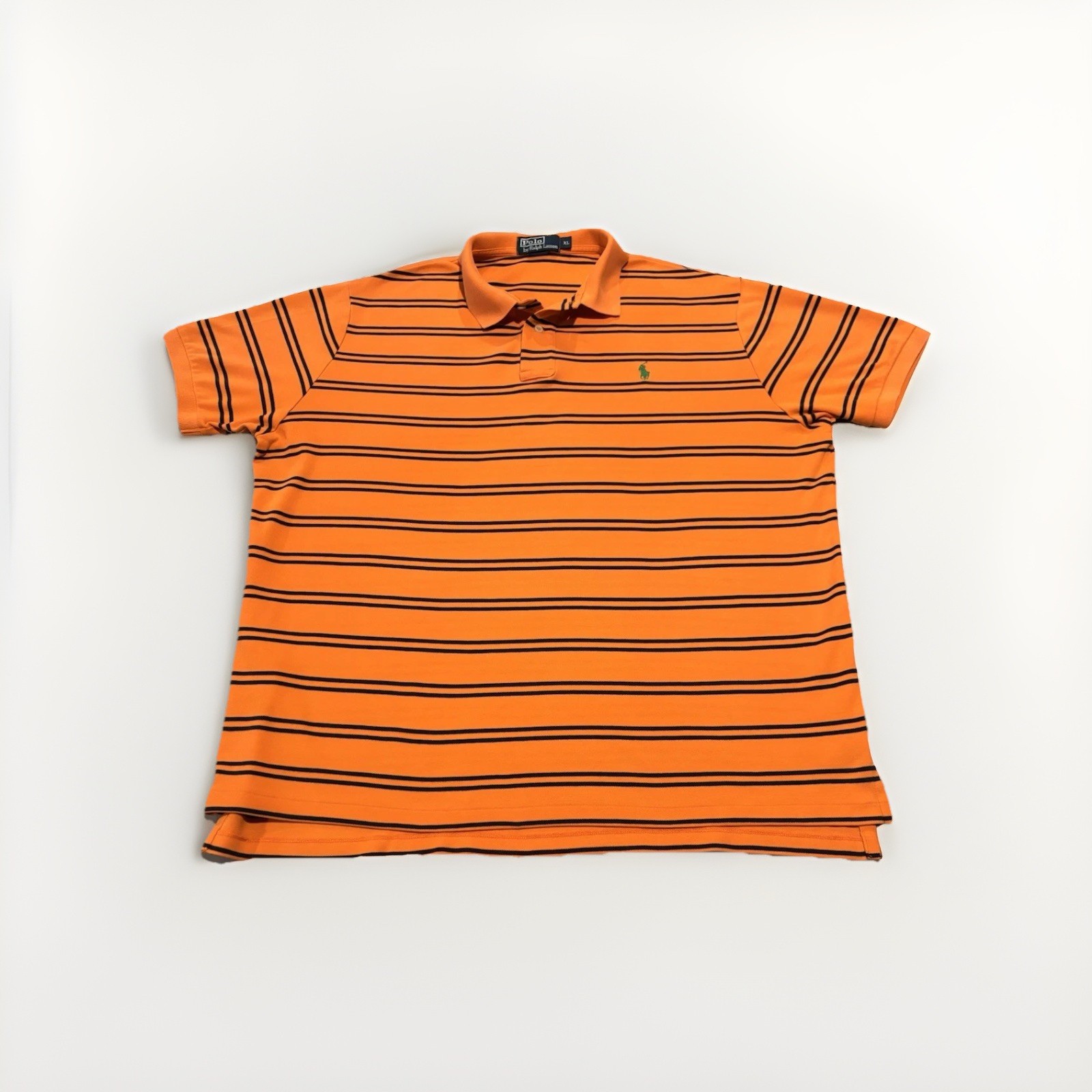 Polo Ralph Lauren Shirt Mens XL Orange Navy Blue Striped Green Pony Vintage 90s