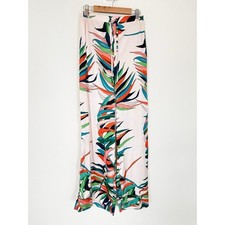 House of CB Pants Women’s Medium Satin Relaxed Tropical Print Hawaiian Resort