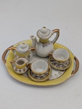 Vintage Dollhouse Miniature Yellow Tea Coffee China Serving Set With Gold Trim