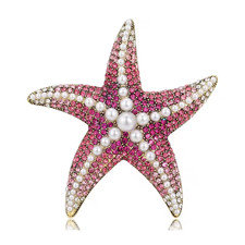 Pink Starfish Brooch Pearl Rhinestone Beach Pin Coastal Statement Jewelry Gift