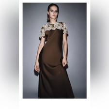 Zara Brown Maxi Dress with Cream Lace