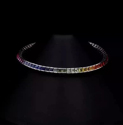 30Ct Princess Cut Lab Created Rainbow Tennis Necklace 14K White Gold Plated 18''