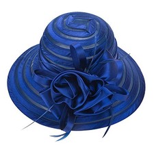 Women Derby Cocktail-Tea-Party Spring-Hat Floral Medium Royal Blue-b