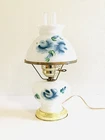 Vintage Gone With The Wind Glass Hurricane Milk Glass Lamp Blue Flowers