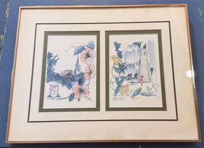 Elyse Wasile Hibiscus & Queen's Staircase Bahamas Art Lithograph Prints 1977
