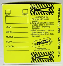 Yellow - Genuine Versa-Tag Yellow Key Tags, Self-Protecting (250 Tags per Box wi