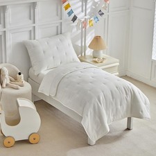 White 4 Piece Bedding Set for Boys Girls,Embroidery Microfiber Crib Bed Sheet...