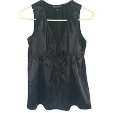 I.N. Studio Woman’s Sz Petite M Satin Black Dressy Tank Top With Rosette NEW 