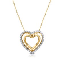 1 Cttw Diamond Double Heart Pendant Necklace 14 Gold Plated .925 Sterling Silver