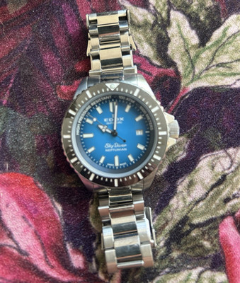 Edox SkyDiver Neptunian Automatik Taucheruhr Blau Edelstahl 1000m Box