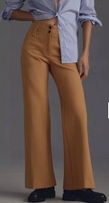 Maeve Anthropologie The Naomi Linen Wide-Leg Flare Pants Size 4 Camel Brown New