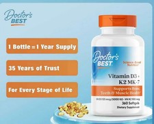 Doctor's Best Vitamin D3  K2 Softgels  1 Year Supply  Bone Teeth Muscle