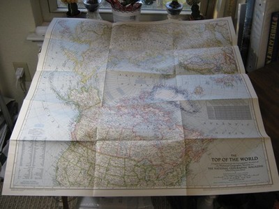 VINTAGE THE TOP OF THE WORLD WALL MAP National Geographic October 1949