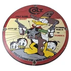 Vintage Colt Fire Arms Sign - Donald Duck Revolvers Pistols Guns Gas Pump Sign