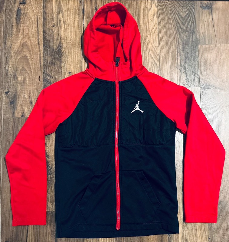 Jordan Boys Full Zip Hoodie Black Red Size M 10-12 yrs Jumpman Logo