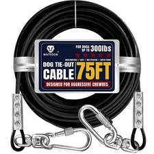 75Ft Dog Tie Out Cable, Leads for Small to Large Pets Up 75 ft, Black