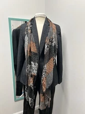 Oblong Fringed Brown And Black Scarf Or Wrap Boss Office Neutral 31x68”