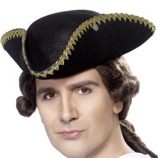 Mens Unisex Fancy Dress Dick Turpin Tricorn Hat Pirate Hat Black by Smiffys