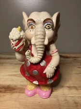 Vtg 1983 Lucky White Elephant Coin Bank, Polka Dot Dress Small World Import 6.5"