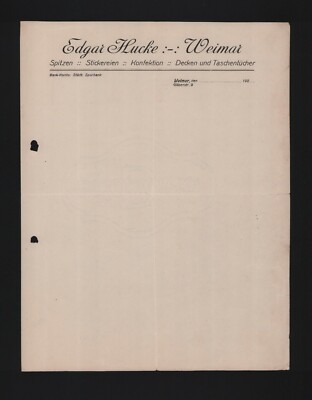 Weimar, letterhead 1920, Edgar Hucke lace embroidery clothing blankets bag