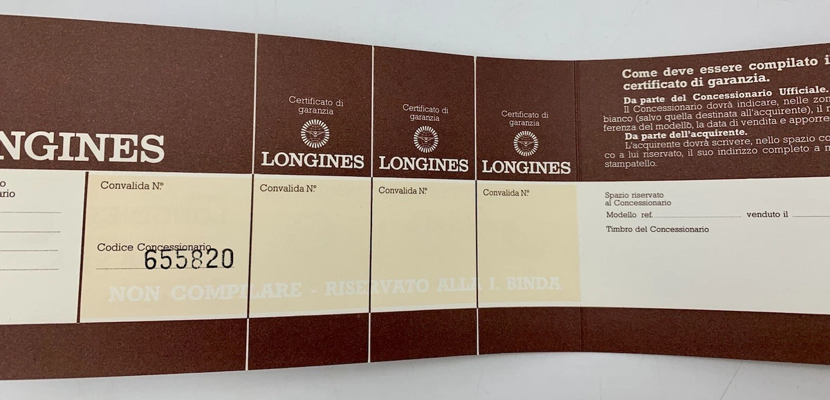 Libreto vintage sin completar certificado de garantía Longines años 80'