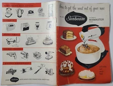 Vtg 1957 De Luxe Sunbeam Automatic Mixmaster Mixer Instruction Recipe Cookbook