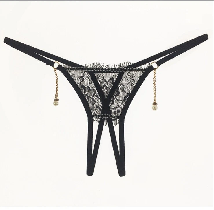 Sexy Thongs Panties Open Crotch G-string Crotchless Underwear Pearl Night Lace