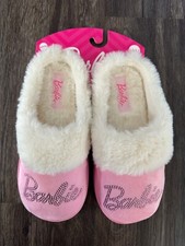 Mattel Barbie Pink Rhinestone Faux Fur Plush Slippers Slide girls 3.5 womens 5