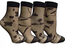 4 Pk Fishnet Ankle Socks, Mesh Patterned Anklet Dress Shoe Womens Ladies Work