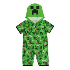 New Minecraft Creeper "Boom" Hooded Pajama Romper 6 8 10 12