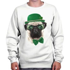 Funny St Patricks Day Cute Dog Pug Irish Womens Crewneck Sweatshirt Pullover