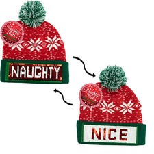 Christmas Naughty Nice Changeable Sequin Snowflake Pom Green/Red One Size HM133