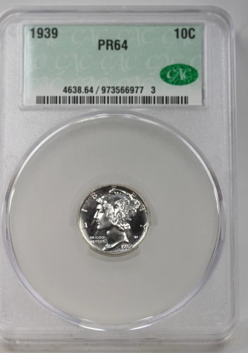 1939 Mercury Dime : CAC PR64 PROOF Blazing White