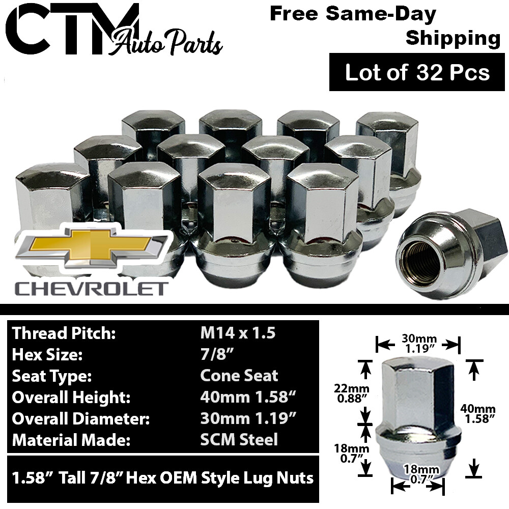24pcs 14x1.5 OEM Lug Nuts 1.75 inch(45mm) Height 7/8 Hex