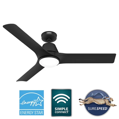 Hunter 52 inch Aeronaut Wi-Fi, ENERGY STAR® Matte Black Damp Rated Ceiling Fan - Picture 1 of 18