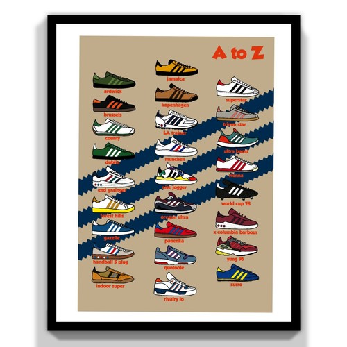Adidas trainer alphabet A to Z Unframed Poster Print Wall Art casual A4
