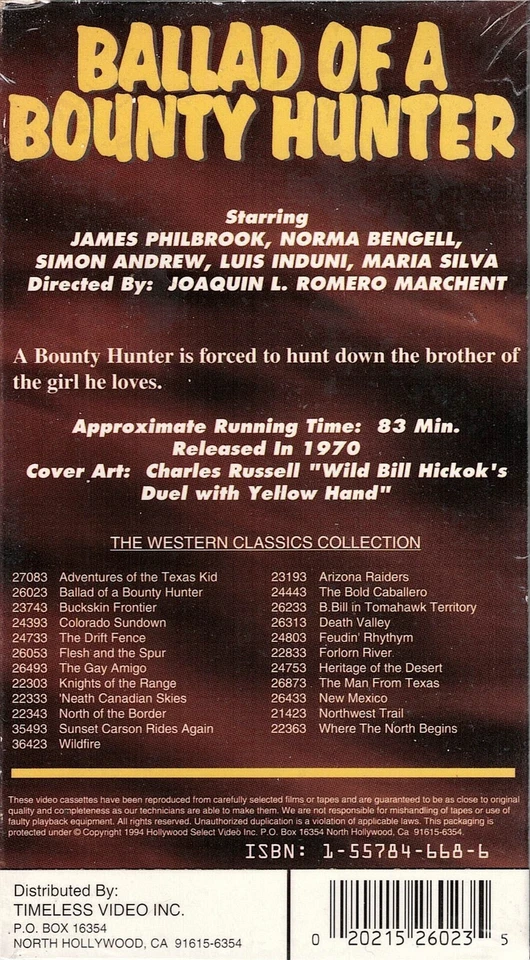 Spaghetti Western on VHS BALLAD OF A BOUNTY HUNTER James Philbrook, Perla Crisal Foto 2 de 2