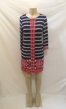 Eliza J Size 6 Navy/White Striped Multi-Color Geometric Print Shift Dress