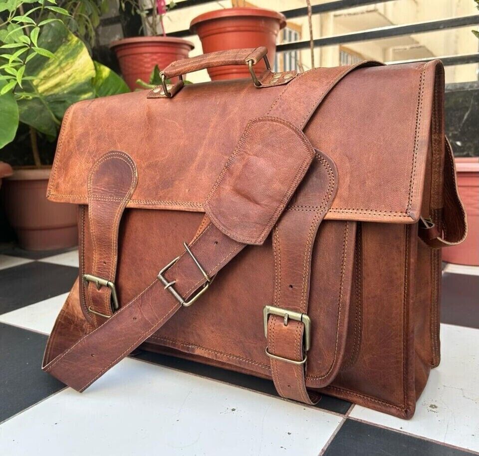 Vintage Handmade Leather Laptop Messenger Bag Shoulder Satchel Briefcase