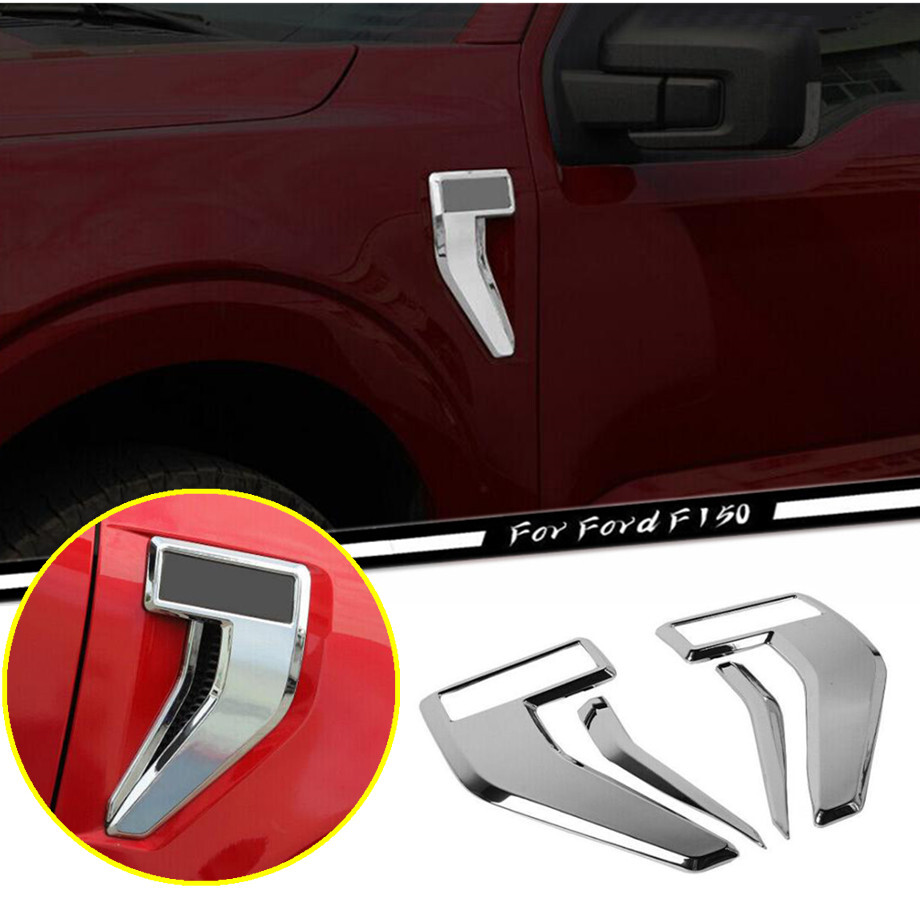Car Front Fender Side Vent Cover Trim For Ford F150 2021-2023 Accessories Chrome
