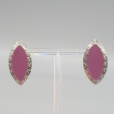 Purple Enamel Earrings Silver Tone Pierced Ear Post Back Lightweight