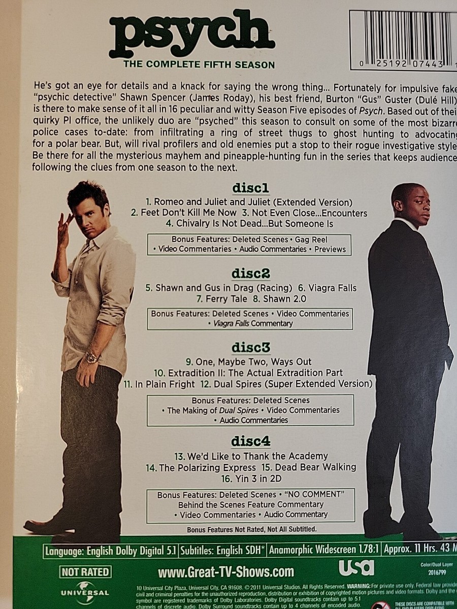 Psych: The Complete Fifth Season (DVD, 2011, 4-Disc Set