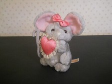 6" Vintage gray plush stuffed Mouse "Missy" pink bow heart Vintage Russ