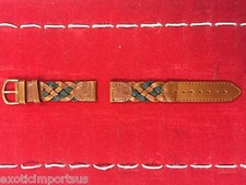 Brand New 18mm Crossed Weaved Genuine Leather Brown Watch Band Gold Clasp