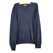 Express Men's Modern Fit V-Neck Knit Sweater Blue Medium Merino Wool