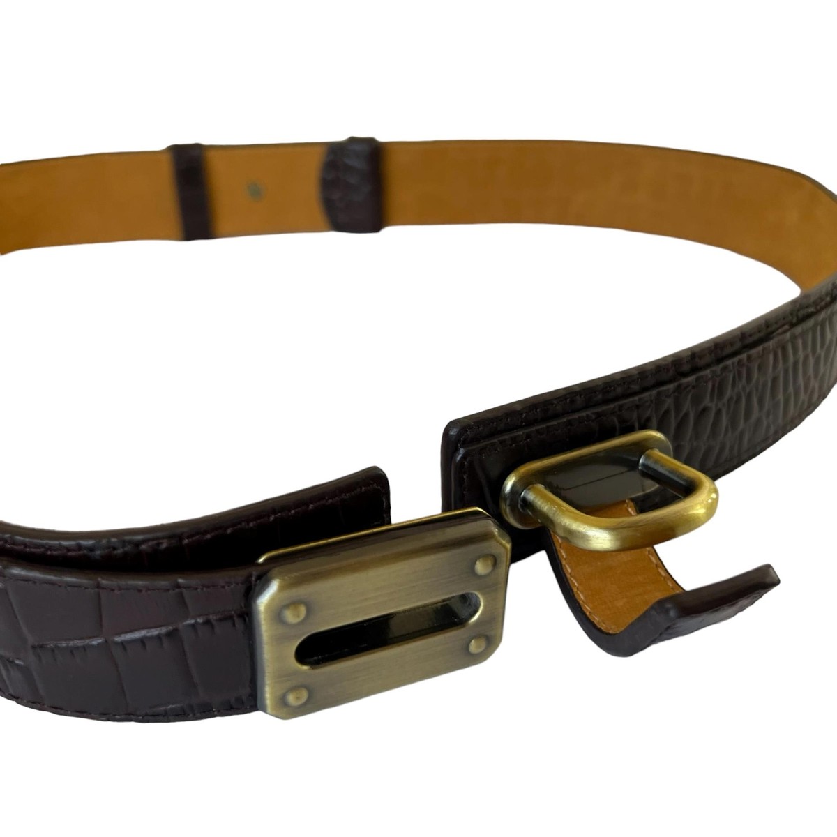 Vintage Worth Brown Croc Embossed Leather Belt USA Size  display picture 1