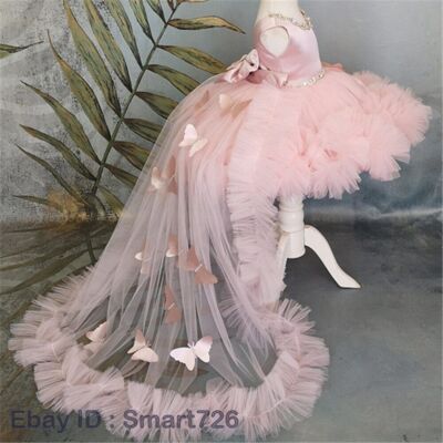 puffy birthday dresses Long Sleeve Sequins Knee Length 1st Birthday Girl Dress J359, Pink / child-8