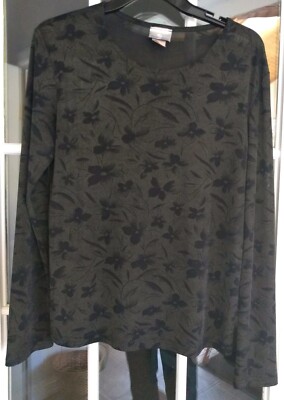 Vintage Women's Pacific Palm Black Print on Sheer Black Long Sleeve Top Size M 
