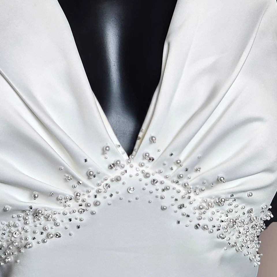 Soft Ivory Satin Halter Ruched Back Wedding Gown - Galina - Image 2 of 4