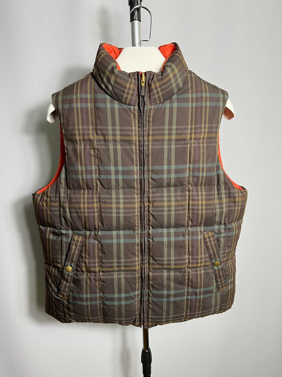Ralph Lauren Womens Puffer Vest Jacket Orange Brown Check